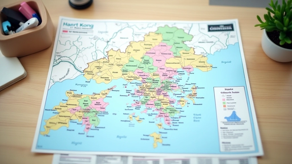 Map of Hong Kong districts with highlighted neighborhoods and district characteristics labeled